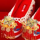 加绒冬季七月荷【挚爱】原创秀禾鞋新娘婚鞋绣花红色结婚增高汉服