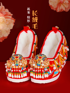 加绒加厚冬季保暖 原创婚鞋古风明制婚礼绣鞋中式秀禾婚鞋女平底