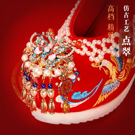 七月荷【天长地久】原创秀禾鞋新娘婚鞋绣花红结婚