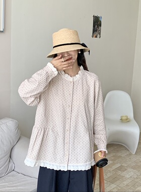秋季新款花边虚线条磨毛棉衬衫25191