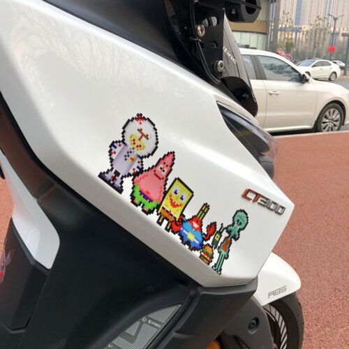 三阳踏板摩托 创意像素派大星海绵宝宝车身贴 卡通动漫装饰反光贴 - 封面