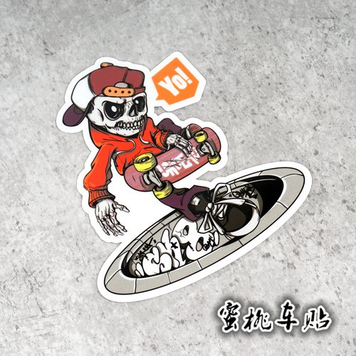 哈雷摩托883风格复古机车改装贴纸骷髅汽车摩托车滑板反光贴纸215