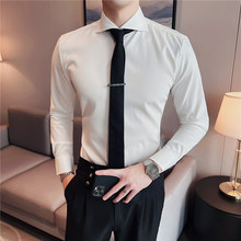 温莎领宴会西装衬衫男长袖法式高级感结婚正装礼服一字领白色衬衣