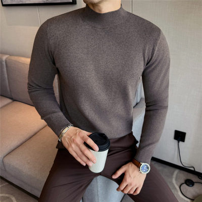 秋冬厚款半高领羊毛打底衫男高级感莫代尔毛衣商务高端内搭针织衫