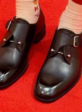 男士高端英伦风真皮cl红底皮鞋增高王俊凯同款牛皮新郎低帮结婚鞋