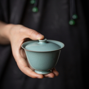 霁泽窑 汝瓷天青釉若琛盖碗 雅致泡茶器 温润如玉 清凉寺原矿釉