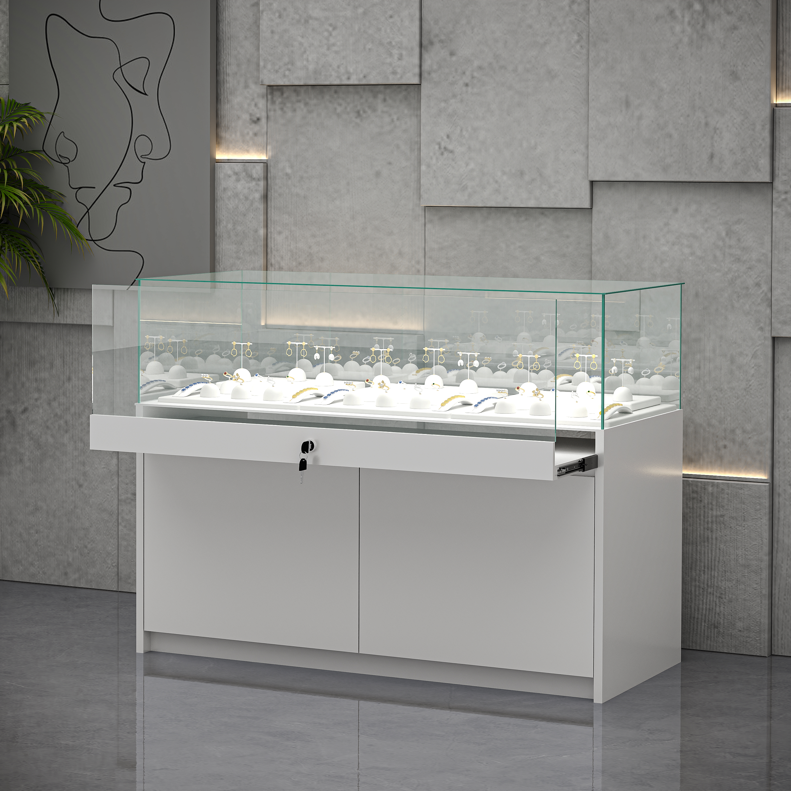 定制玻璃珠宝展示柜钢化玻璃整发