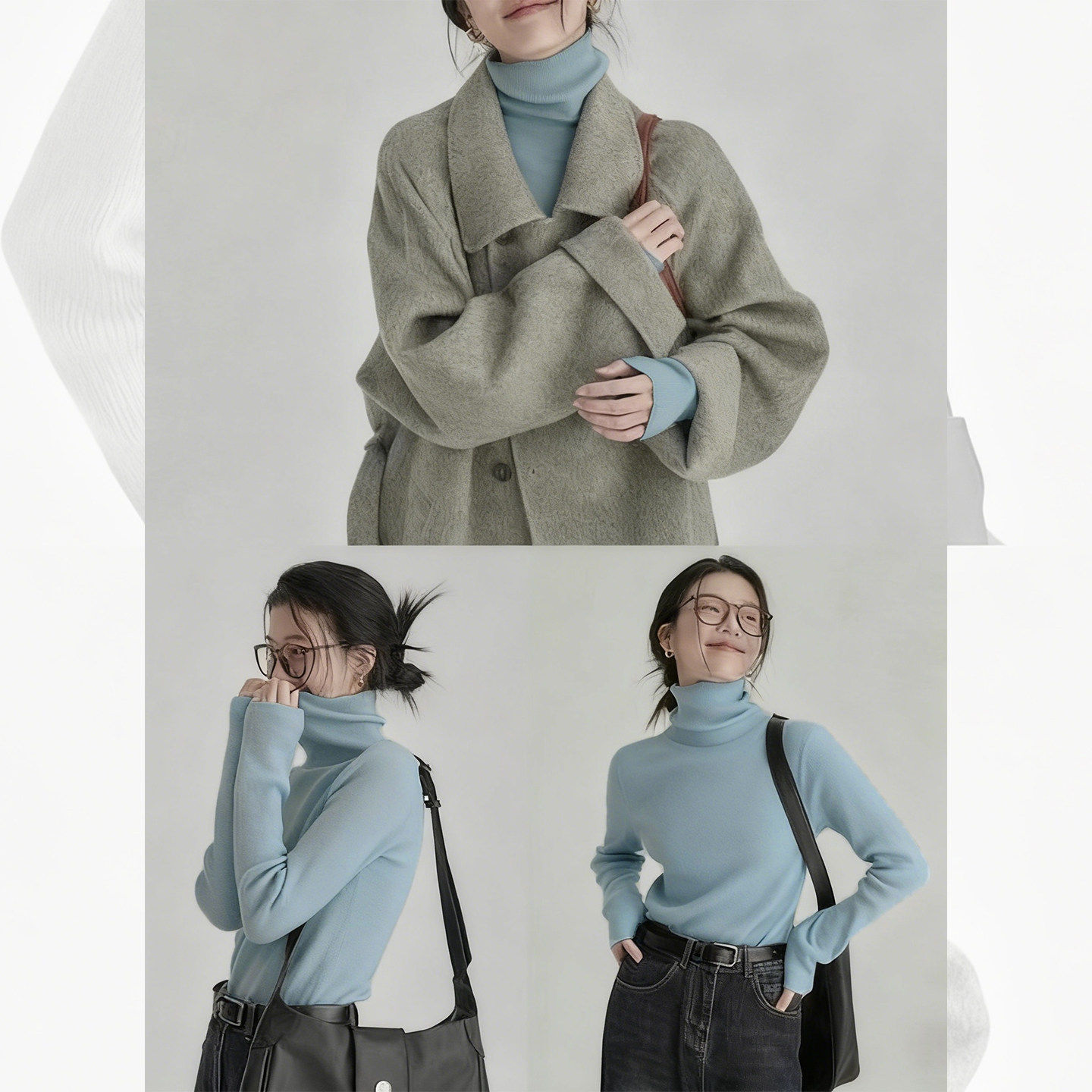 蓝色堆堆领针织衫毛衣女2025新款秋冬季穿搭显瘦高领内搭打底上衣