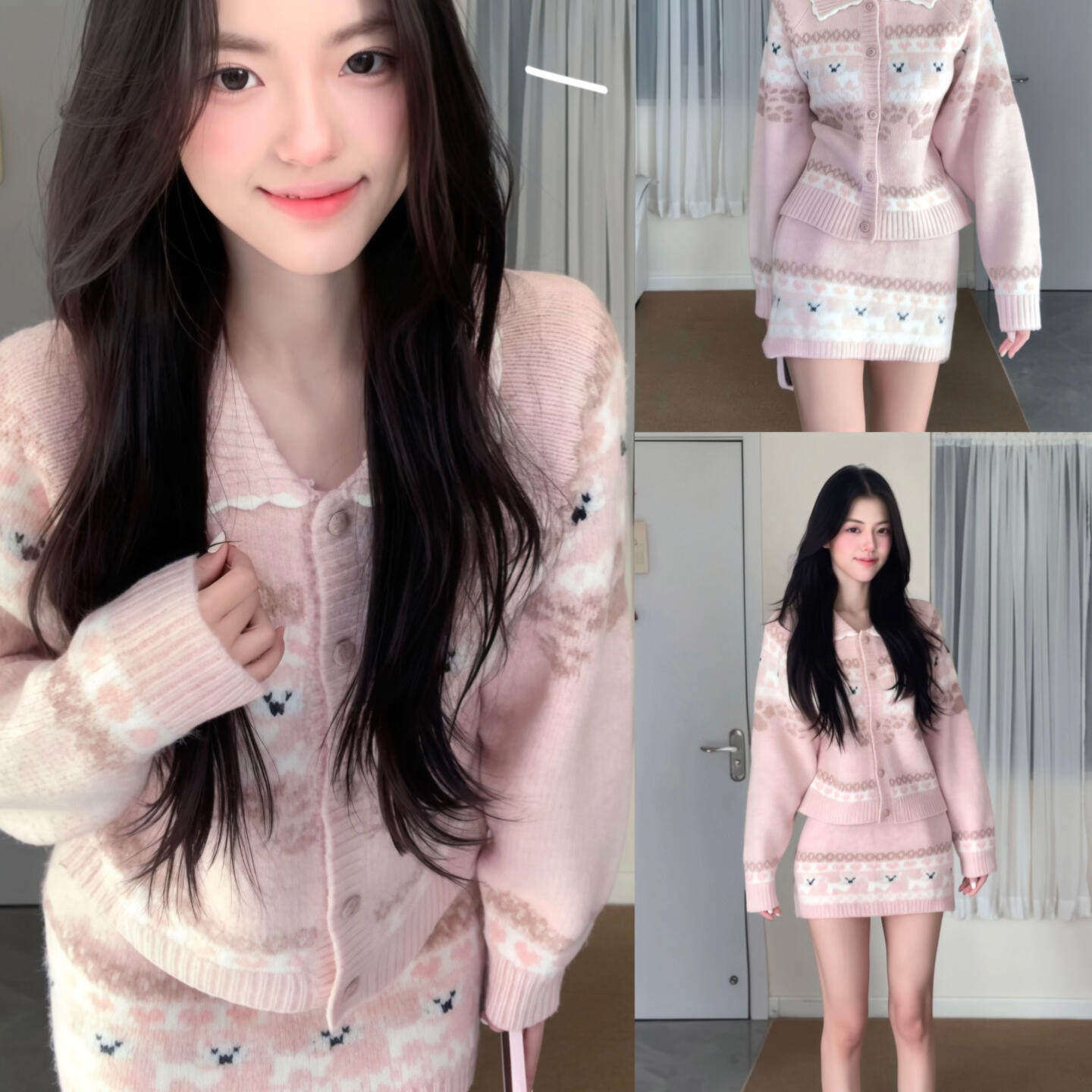 韩系圣诞费尔岛针织开衫女小个子提花毛衣外套两件套上衣+半身裙,个性定制/设计服务/DIY,棉服工装,淘宝优惠券,粉丝福利购,淘宝优惠卷