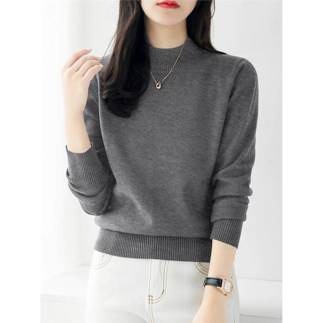 中灰色宽松长袖针织衫2025秋冬季新款半高领毛衣加厚款打底上衣女,个性定制/设计服务/DIY,棉服工装,淘宝优惠券,粉丝福利购,淘宝优惠卷