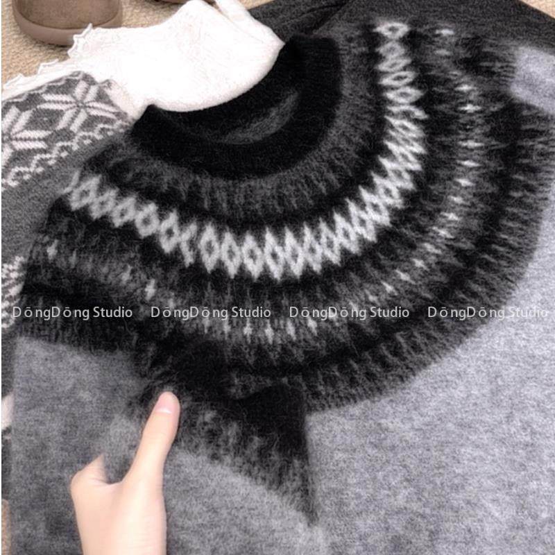 大角羊拉绒！[黑凤凰]费尔岛提花圆领套头宽松长袖针织毛衣257187,个性定制/设计服务/DIY,棉服工装,淘宝优惠券,粉丝福利购,淘宝优惠卷