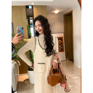 【陈格格】小香风针织混色彩点背心裙叠穿无袖裙