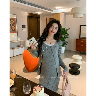 【陈格格】2025春夏bm风碎花两件套高弹吊带裙开衫韩系连衣裙