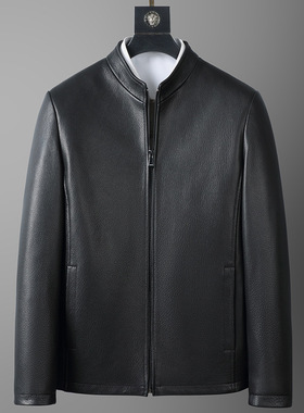 男士真皮皮衣春秋新款立领黑色时尚休闲机车男装夹克山羊皮外套潮