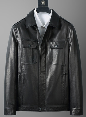 男士外套海宁皮衣真皮皮夹克时尚高端新款山羊皮中青年秋冬款上衣