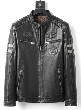 春秋款男士机车皮衣头层山羊皮夹克哈雷皮外套真皮时尚百搭男装