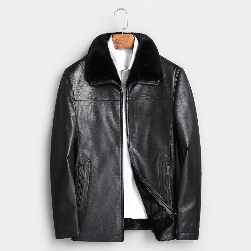 2021新款冬季海宁男士真皮皮衣皮草山羊皮水貂内胆水貂休闲外套