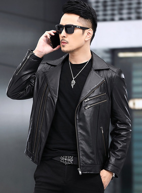 新款男士青年真皮皮衣翻领短装皮夹克时尚休闲风格厂家直批