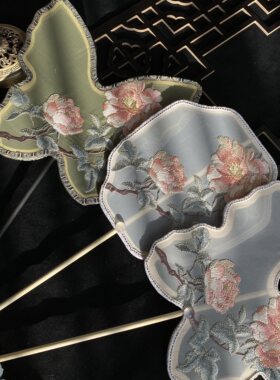 古风汉服团扇绣花半透明异形扇