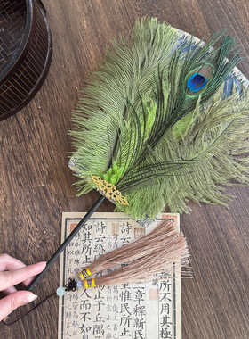 孔雀羽毛扇超仙古风汉服团扇饰品
