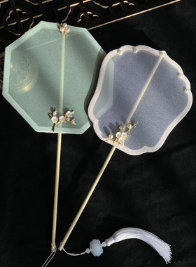 中国风复古代文艺长柄团扇子宫扇汉服cos拍照 古风圆形旗袍舞蹈扇