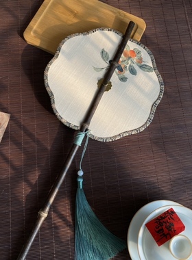 古风紫竹腰扇汉服团扇中国风长柄流苏可卷曲折扇古典便携挂腰扇子