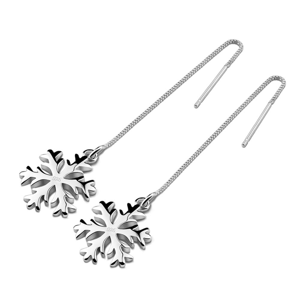 S925纯银时尚雪花耳坠女耳线耳饰