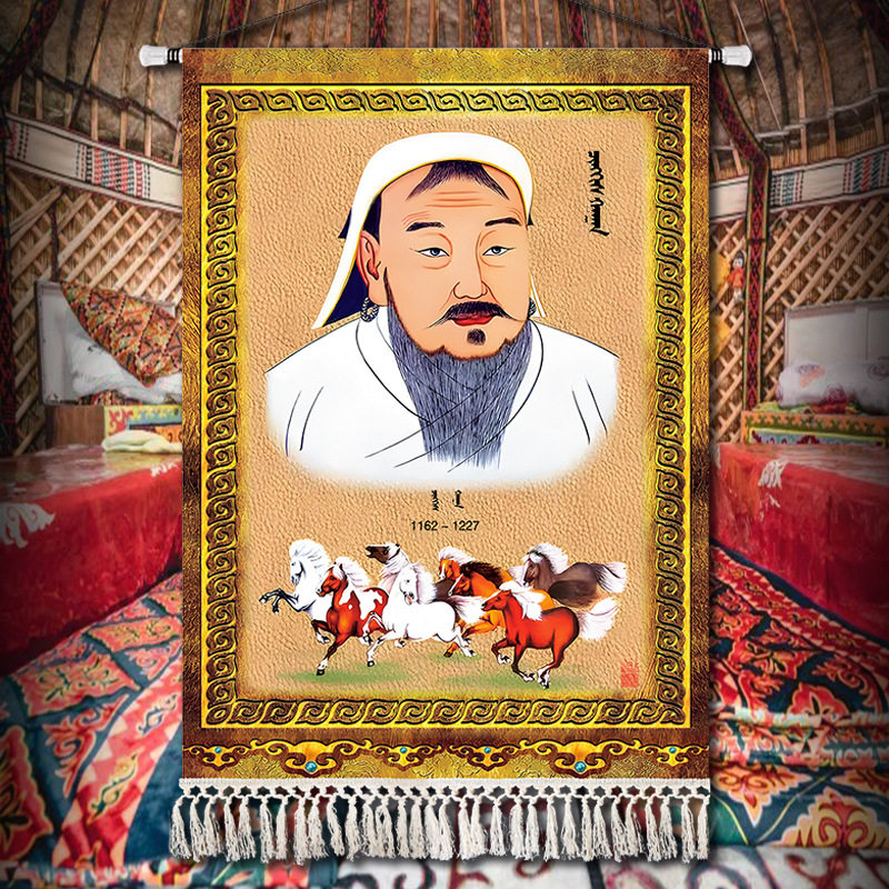 元太祖成吉思汗画像羊群装饰画伟人挂画新中式客厅玄关画书房壁画
