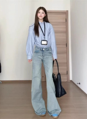 低腰微喇叭牛仔裤女2026年夏季新款浅蓝色裤子百搭同款喇叭裤