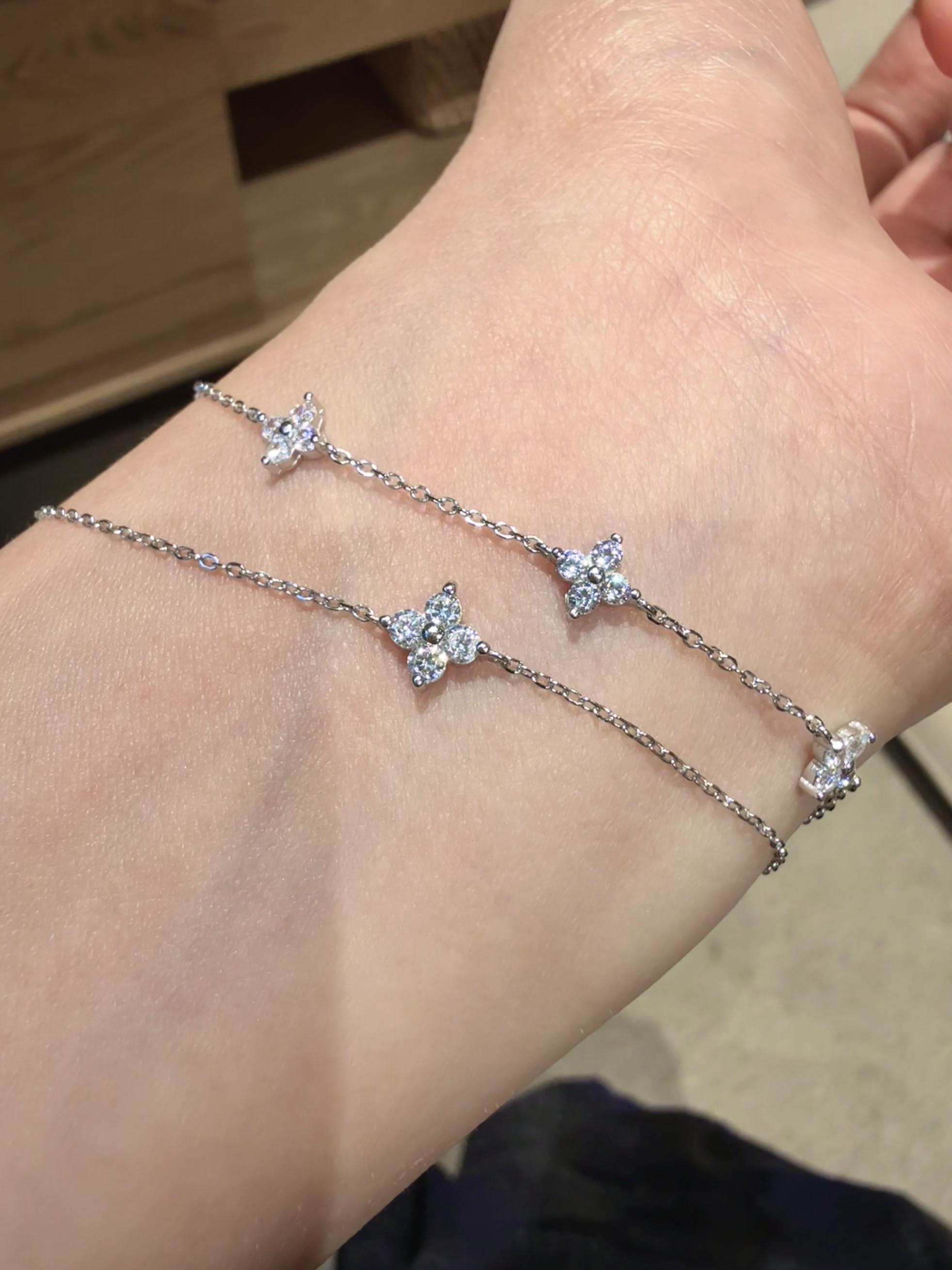 洗澡不掉色纯银轻奢风四叶草水钻千金百搭简约气质女s925银手链