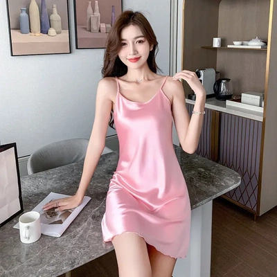 带胸垫睡衣女冰丝吊带夏季2025年新款美背睡裙夏天薄款宽松家居服