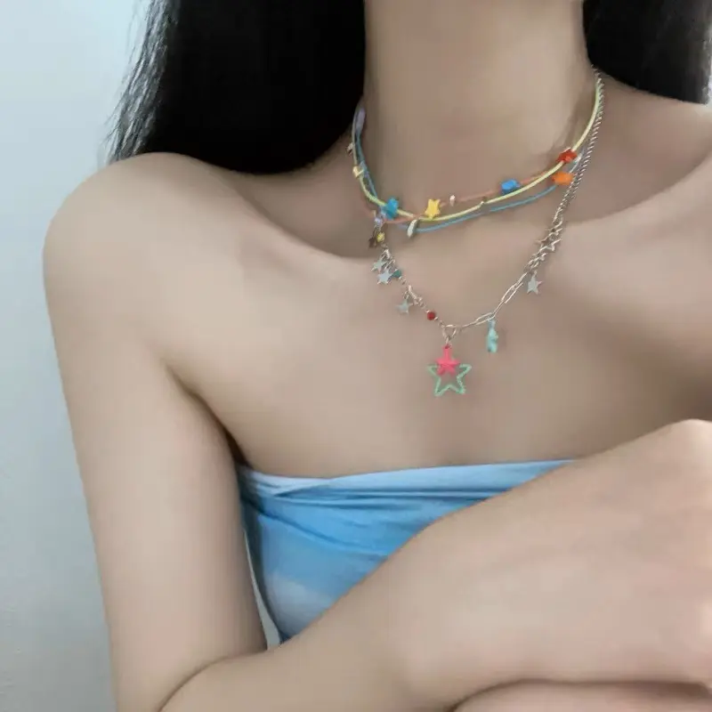 多巴胺彩色星星项链女可爱甜酷y2k叠戴锁骨链轻奢小众choker颈链