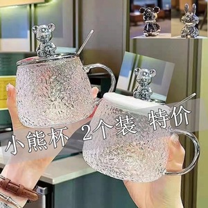 日式卡通熊玻璃杯网红爆款水杯带把手茶杯早餐学生女咖啡牛奶杯子