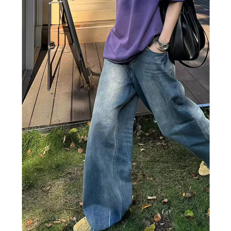 复古风阔腿牛仔裤大码女装夏季新款高腰宽松显瘦胖妹妹mm直筒裤子