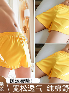 男士黄色内裤宽松纯棉男款阿罗裤男式睡裤睡觉穿短裤头男生四角裤