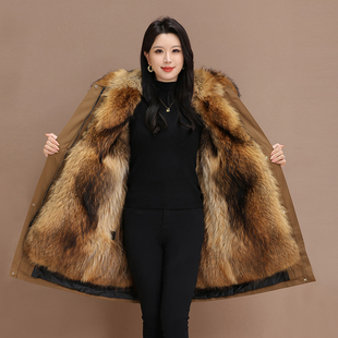 海宁派克服女狐狸毛长款 保暖外套 加绒加厚皮毛一体可拆卸内胆冬季