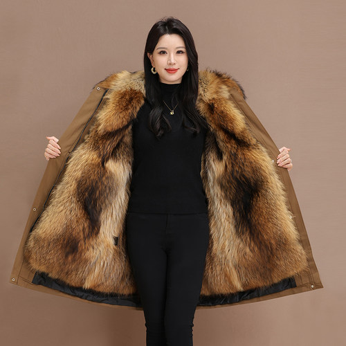 海宁派克服女狐狸毛长款加绒加厚