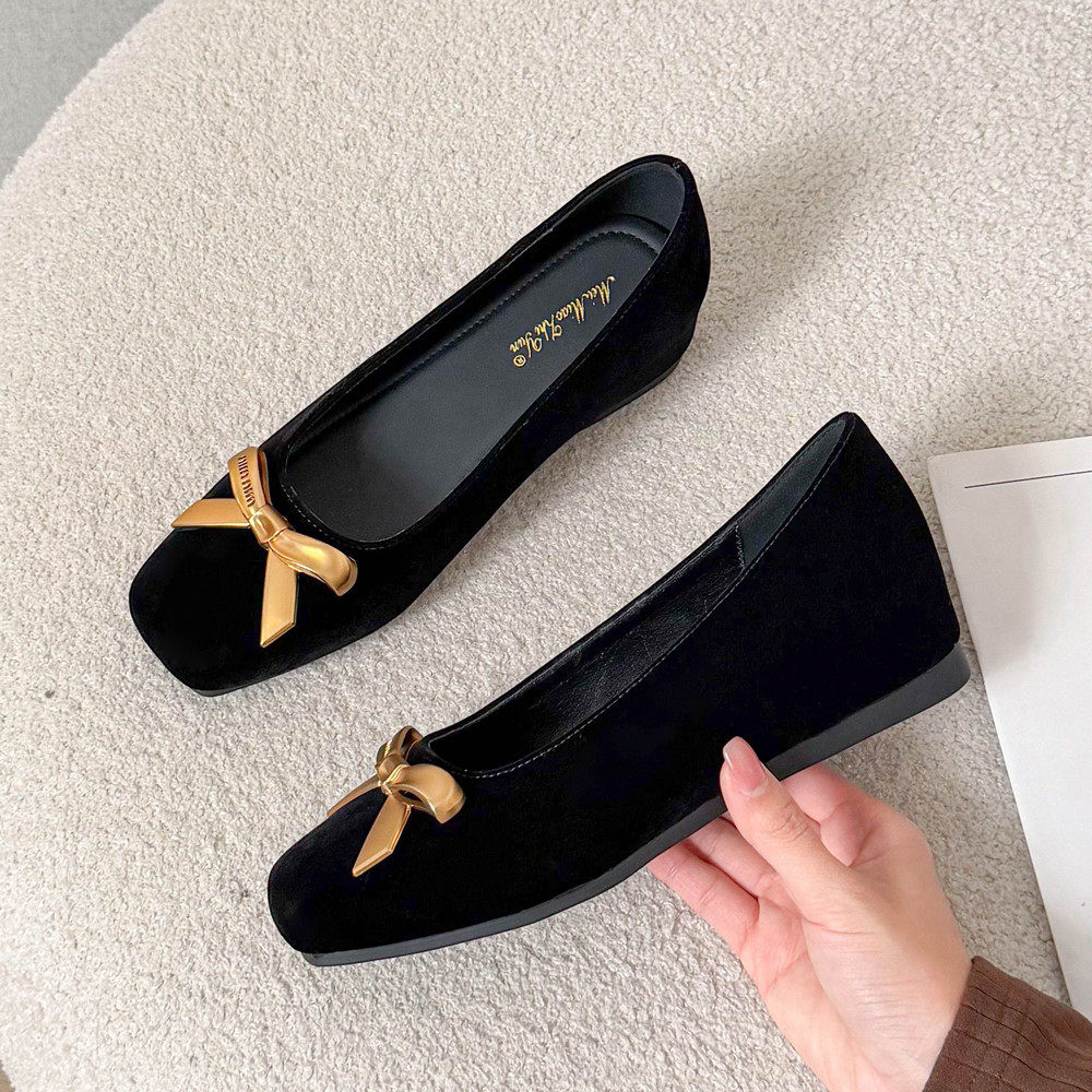 方头蝴蝶结玛丽珍鞋女2026新款内增高黑色绒面浅口单鞋软底平底鞋,女鞋,浅口单鞋,淘宝优惠券,粉丝福利购,淘宝优惠卷