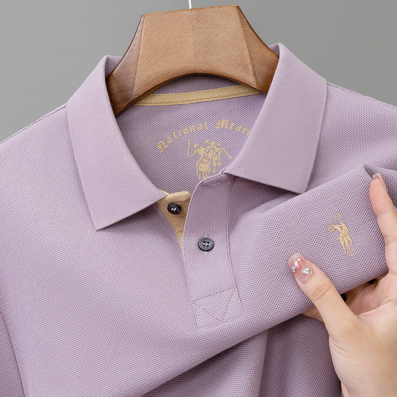 新款男士春秋季高端翻领长袖T恤POLO衫丝光棉商务休闲保罗体恤衫t