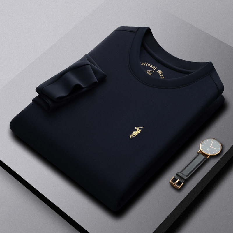 保罗男士长袖体恤春秋款重磅套头白色卫衣商务轻奢爸爸圆领打底衫