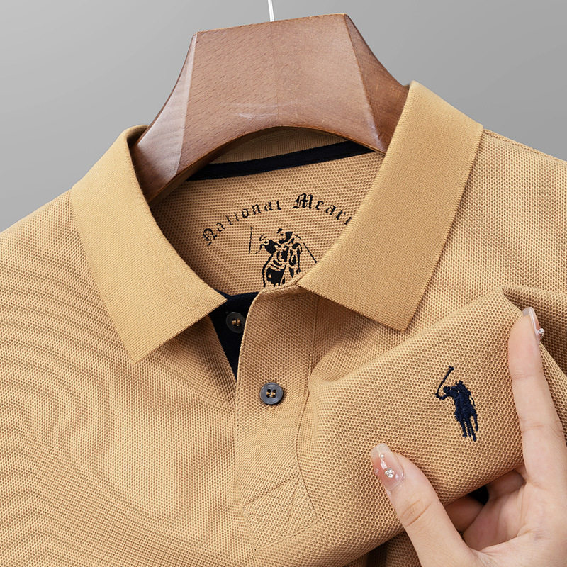 保罗夏季新款短袖POLO衫男纯色商务翻领长袖棉T恤青年刺绣小马标t