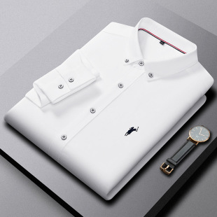新款保罗风刺绣小马标高级感长袖翻领衬衫男士免烫牛津纺全棉衬衣