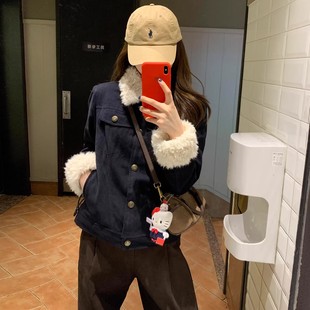 2025新款 韩系小个子加厚羊羔毛派克棉衣棉服 加绒牛仔外套女冬季