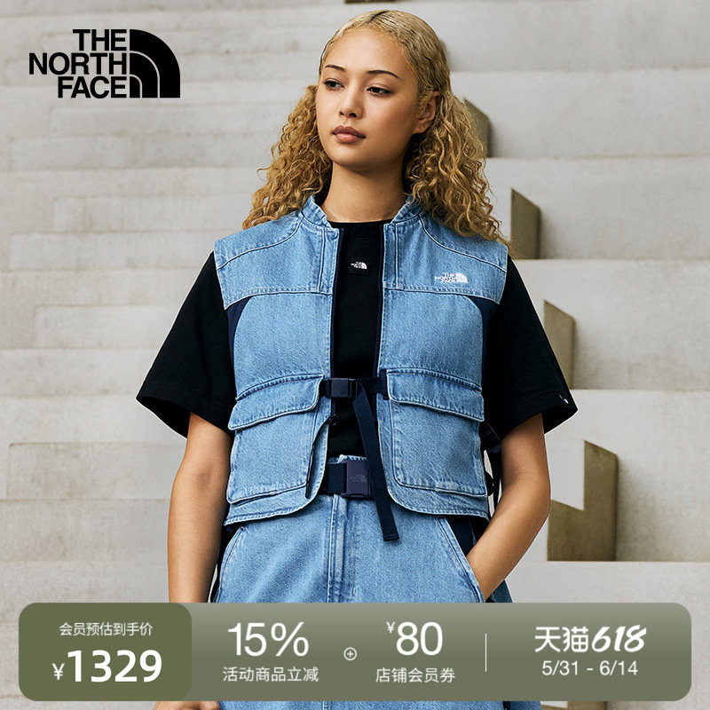 北面UE设计师款女休闲牛仔马甲A字拼接户外秋款TheNorthFace|8E6W