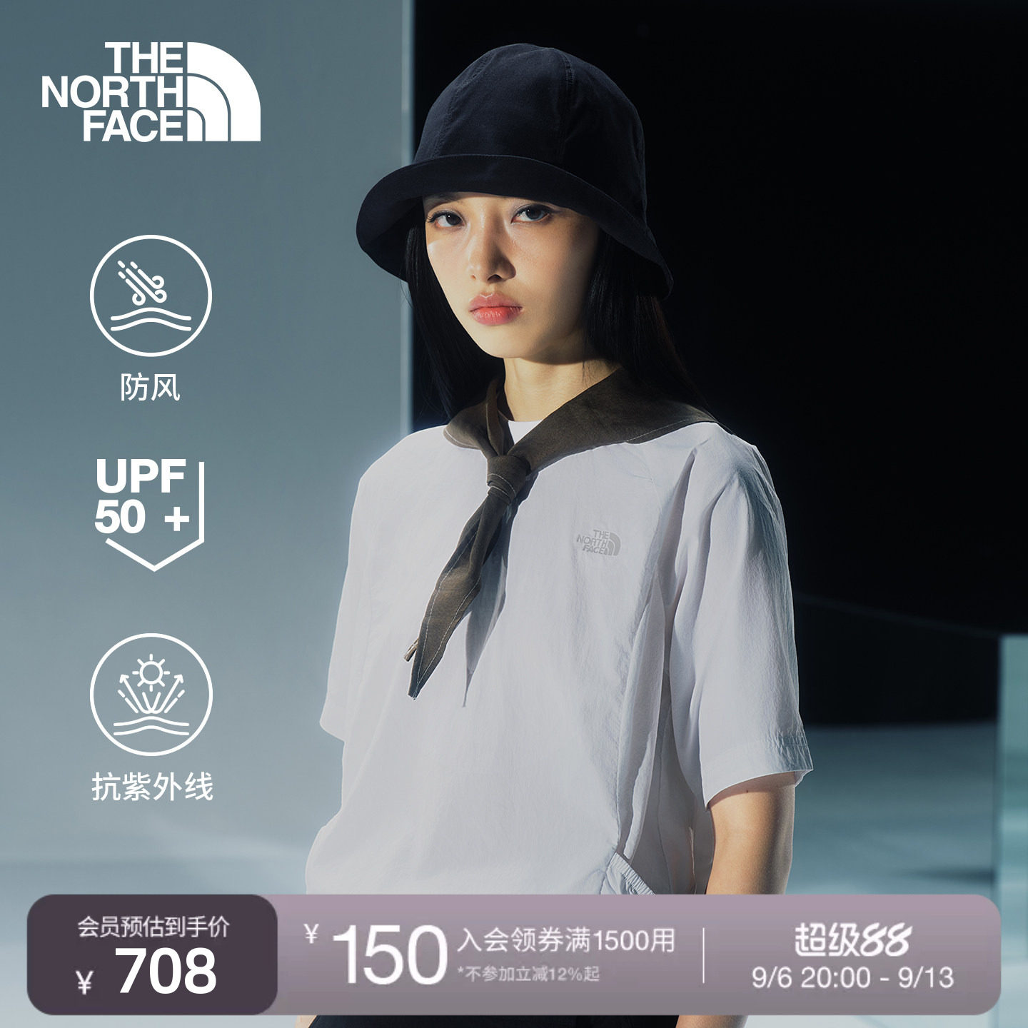 北面UE设计师女防风防晒短袖T恤图片