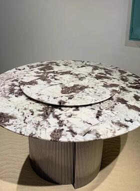 雪山飞狐奢石圆桌家用圆形饭桌现代简约高端天然大理石背景墙定制