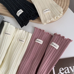 甜美花边袜子女复古竖条堆堆袜 秋冬新款 甜甜 微笑就像乌梅子酱