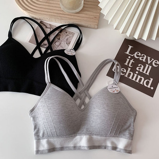 无缝云感棉撞色腰边双肩带运动内衣五角杯一片式 无钢圈聚拢文胸女