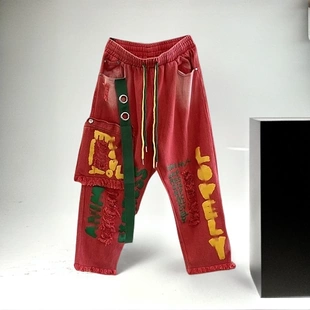 女松紧腰宽松直筒裤 夏季 休闲印花九分牛仔裤 2025新款 今年流行爆款
