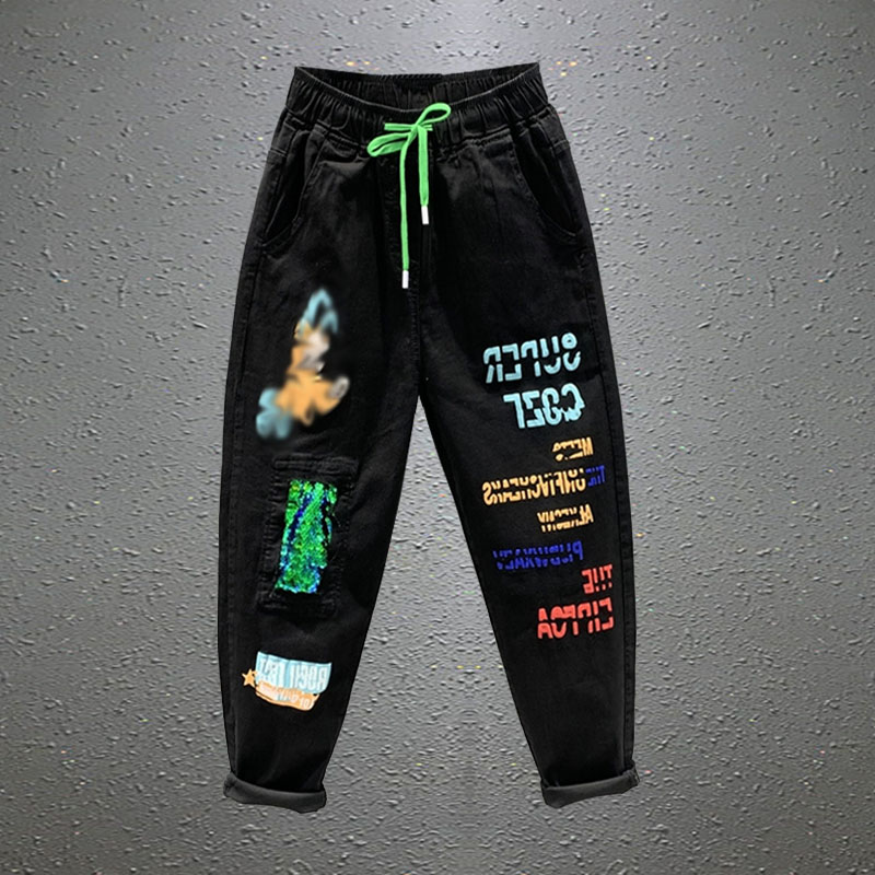 宽松显瘦个性字母印花老爹裤垮裤